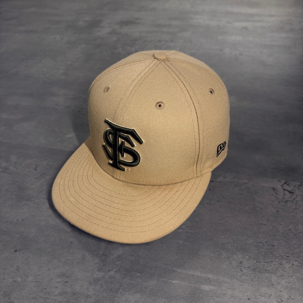 New Era Florida State Seminoles Hat 7 1/4 59FIFTY Tan FSU Fitted Cap Olive Green